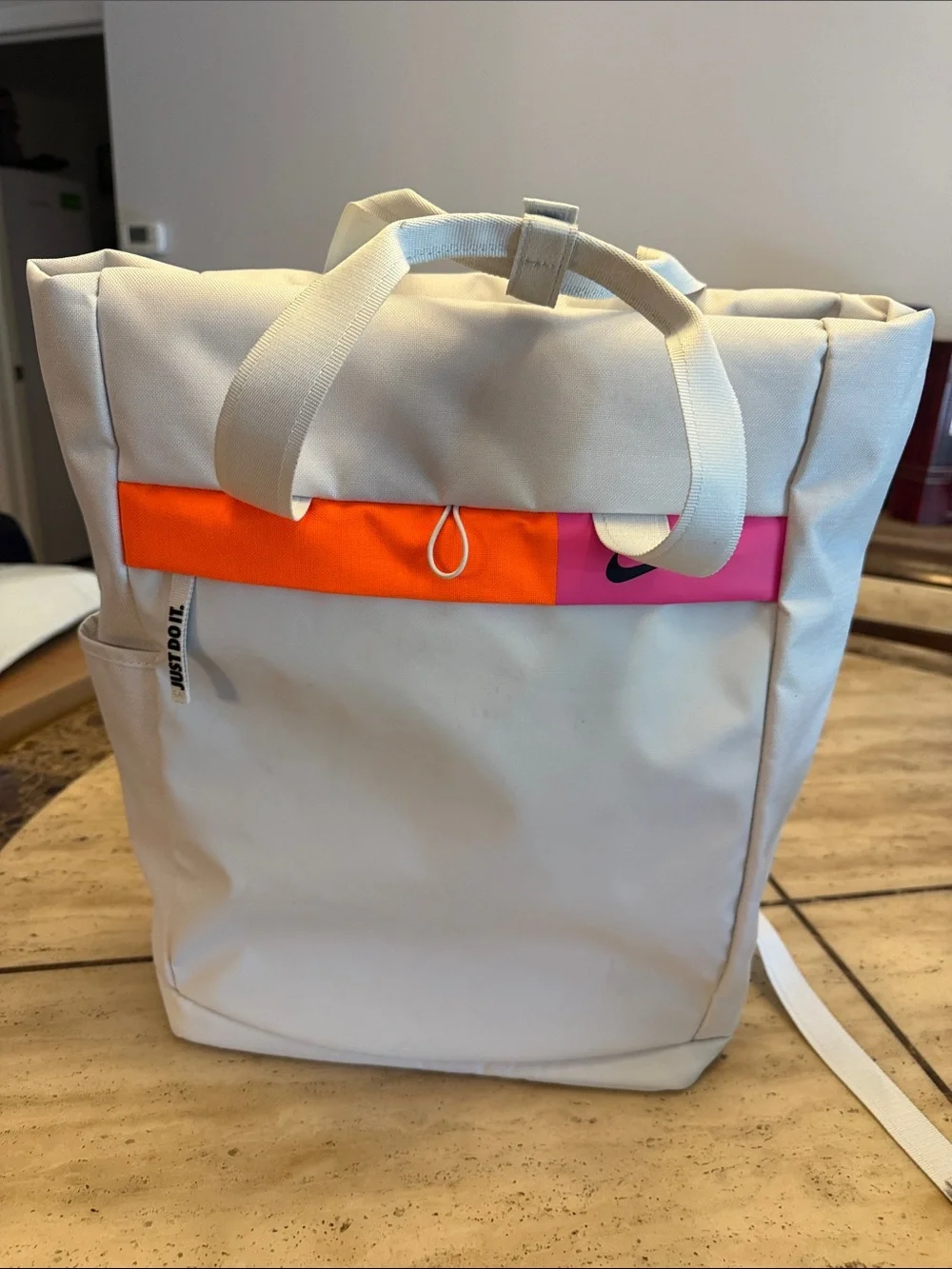 Nike White Backpack with Orange and Pink Accent
